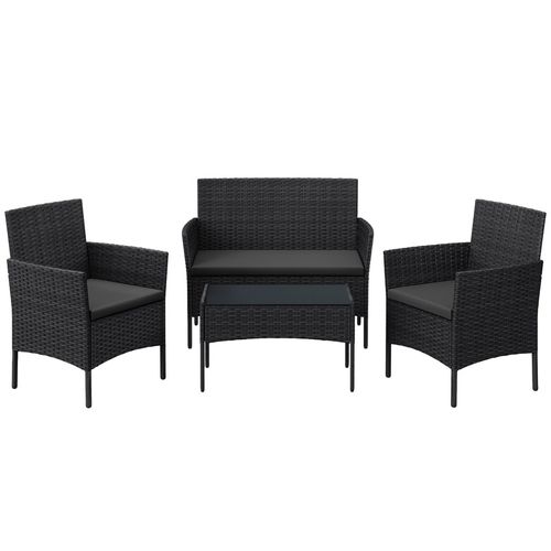 Salon De Jardin Extérieur, Surface Tressée En Pe, Table Et Chaises, Noir Et Gris