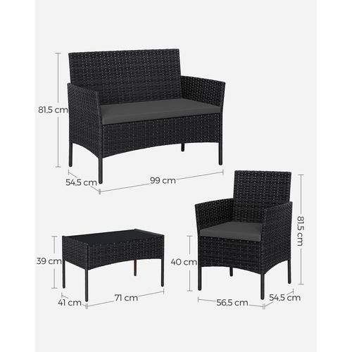 Salon De Jardin Extérieur, Surface Tressée En Pe, Table Et Chaises, Noir Et Gris