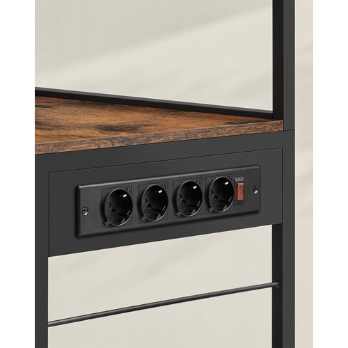 Étagère Cuisine Avec Prise De Courant, 4 Prises Ca, Étagères Réglables, Marron Rustique Et Noir