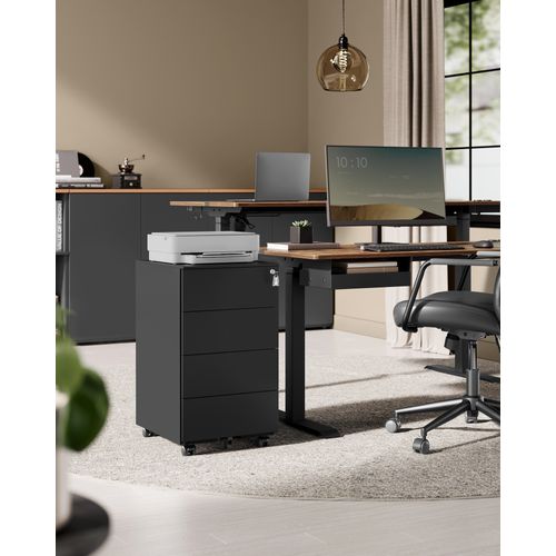 Caisson De Bureau Mobile, Verrouillable, Avec 4 Tiroirs, Pré-assemblé, 45,1 X 39 X 69,3 Cm, Noir