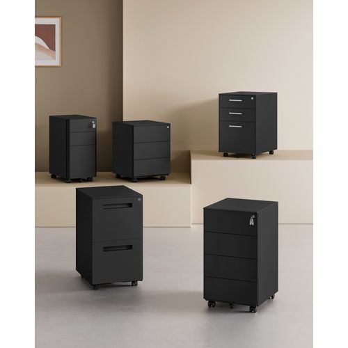 Caisson De Bureau Mobile, Verrouillable, Avec 4 Tiroirs, Pré-assemblé, 45,1 X 39 X 69,3 Cm, Noir