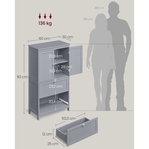 Armoire De Salle De Bain 30 X 60 X 110 Cm Gris Tourterelle