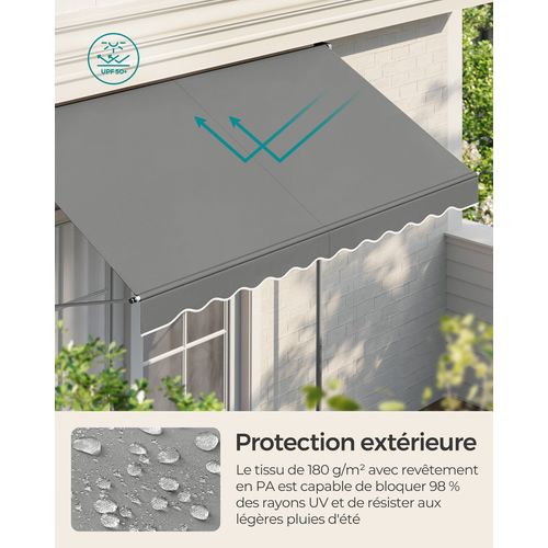 Store Banne Rétractable, Store Manuel, Réglable En Hauteur, Avec Manivelle, 250 X 120 Cm, Gris