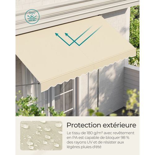 Store Banne Rétractable, Store Manuel, Réglable En Hauteur, Avec Manivelle, 300 X 120 Cm, Beige