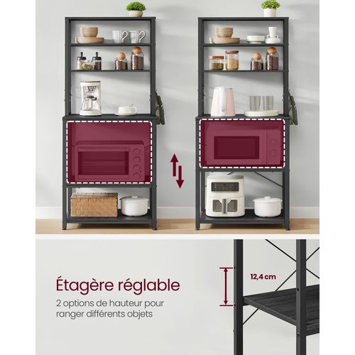 Étagère De Cuisine, Étagère Pour Machine à Café, 6 Étagères, Gris Anthracite Et Noir D'encre