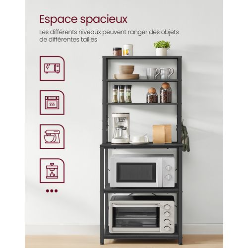 Étagère De Cuisine, Étagère Pour Machine à Café, 6 Étagères, Gris Anthracite Et Noir D'encre