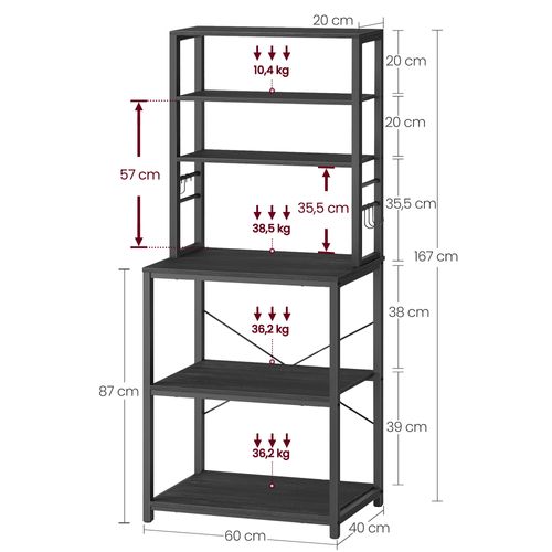 Étagère De Cuisine, Étagère Pour Machine à Café, 6 Étagères, Gris Anthracite Et Noir D'encre