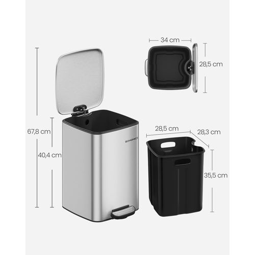 Poubelle De Cuisine, Poubelle 20 L, Poubelle à Pédale En Acier, Argent Métallique