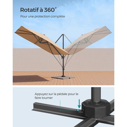 Parasol De Jardin Déporté 270 X 270 Cm, Upf 50+ Pivotant à 360°, Inclinaison, Marron Camel