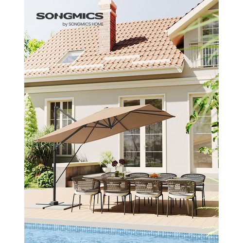 Parasol De Jardin Déporté 270 X 270 Cm, Upf 50+ Pivotant à 360°, Inclinaison, Marron Camel