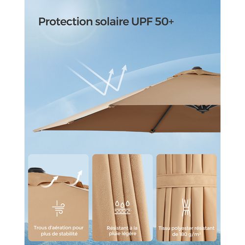 Parasol De Jardin Déporté 270 X 270 Cm, Upf 50+ Pivotant à 360°, Inclinaison, Marron Camel