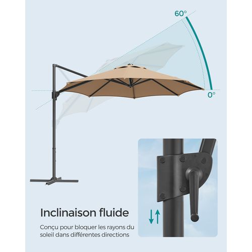 Parasol De Jardin 300 Cm, Upf 50+, Pivotant à 360°, Inclinaison Fluide, Manivelle, Marron Camel