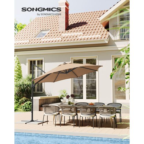 Parasol De Jardin 300 Cm, Upf 50+, Pivotant à 360°, Inclinaison Fluide, Manivelle, Marron Camel