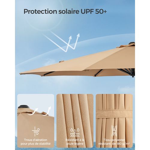 Parasol De Jardin 300 Cm, Upf 50+, Pivotant à 360°, Inclinaison Fluide, Manivelle, Marron Camel