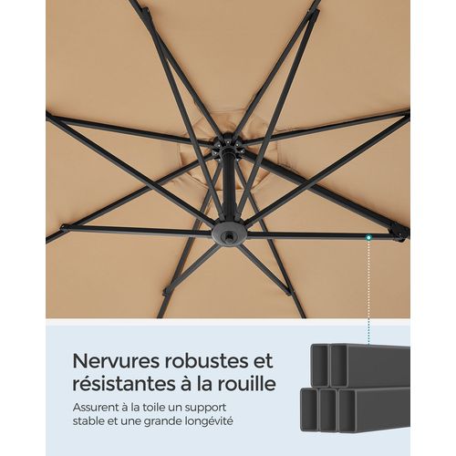 Parasol De Jardin 300 Cm, Upf 50+, Pivotant à 360°, Inclinaison Fluide, Manivelle, Marron Camel