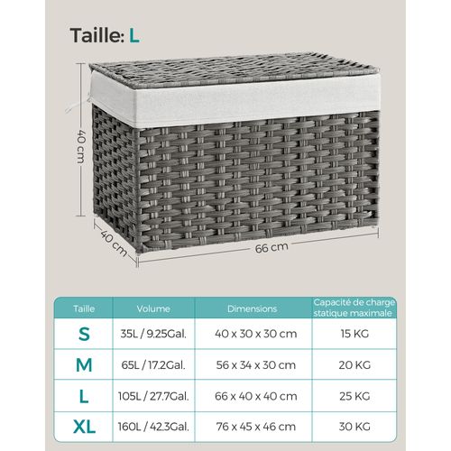 Panier De Rangement, Corbeille Linge Sale 105l Avec Couvercle, Pliable, Gris