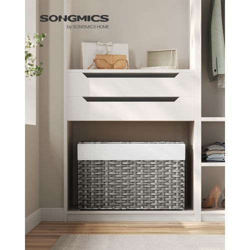 Panier De Rangement, Corbeille Linge Sale 105l Avec Couvercle, Pliable, Gris