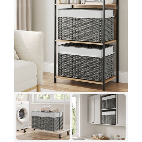 Panier De Rangement, Corbeille Linge Sale 105l Avec Couvercle, Pliable, Gris