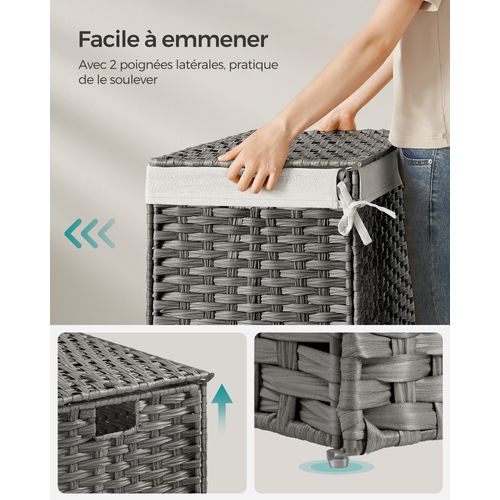 Panier De Rangement, Corbeille Linge Sale 105l Avec Couvercle, Pliable, Gris