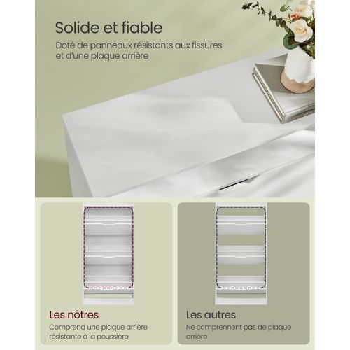 Meuble à Chaussures 3 Portes Battantes, Compartiment Ouvert, 24 X 60 X 139 Cm, Blanc Nuage