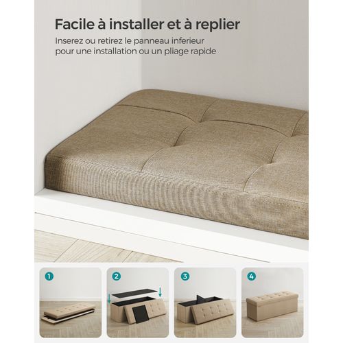 Banc De Rangement Pliable De 110 Cm, Coffre De Rangement, Tabouret Repose-pieds, Taupe Clair