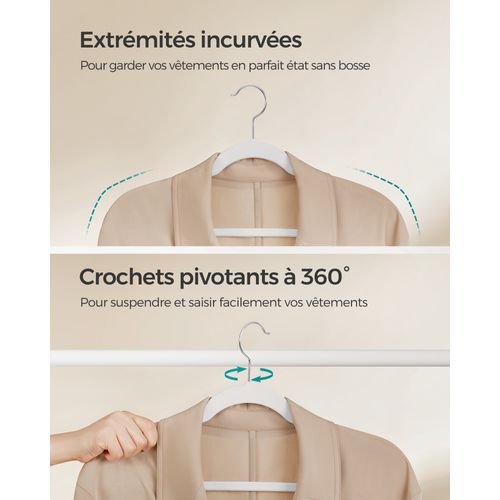 Cintres En Velours, Lot De 50, Antiglisse, Avec Encoches, Barre Pour Pantalons, Blanc Classique