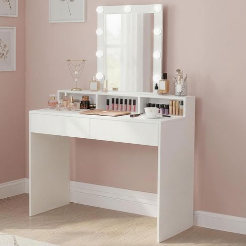 Coiffeuse Avec Miroir Et éclairage LED Réglable - 3 Couleurs De Lumière - 5 Tiroirs De Rangement - MDF Robuste - Facile à Monter