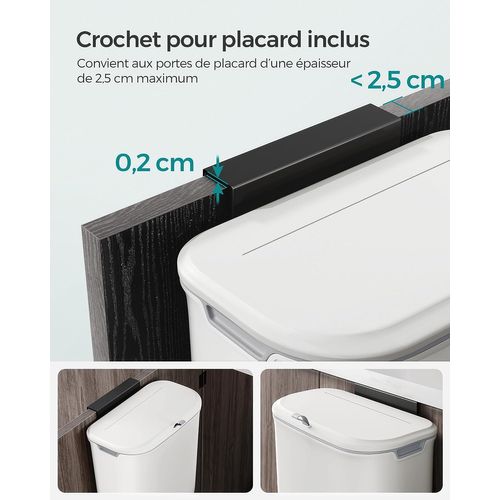 Poubelle De Cuisine Suspendue, 9l, Petite Poubelle Compost, Avec Couvercle, Blanc