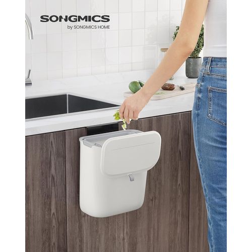 Poubelle De Cuisine Suspendue, 9l, Petite Poubelle Compost, Avec Couvercle, Blanc