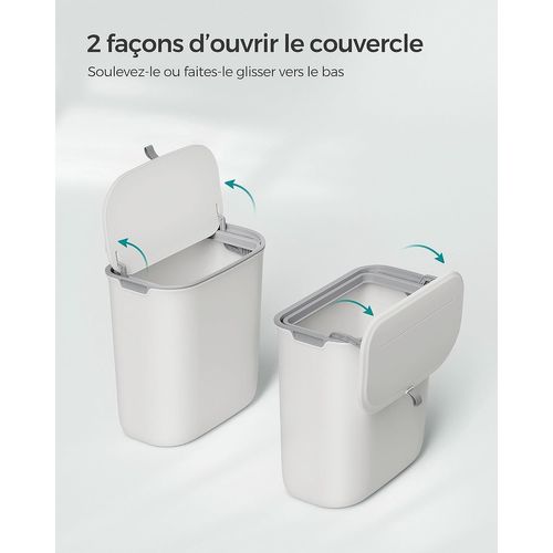 Poubelle De Cuisine Suspendue, 9l, Petite Poubelle Compost, Avec Couvercle, Blanc