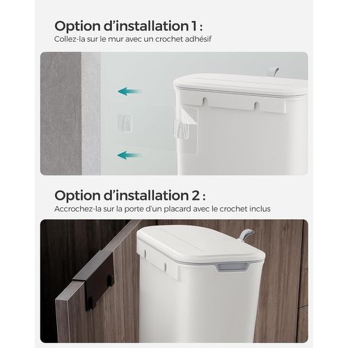 Poubelle De Cuisine Suspendue, 9l, Petite Poubelle Compost, Avec Couvercle, Blanc