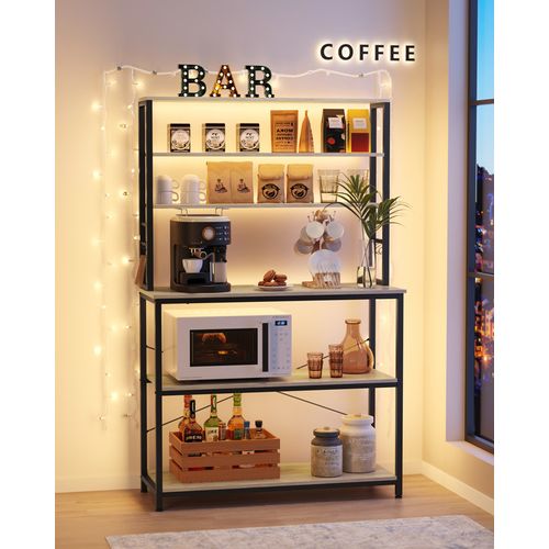 Étagère De Cuisine, 6 Étagères Et 6 Crochets, 40 X 100 X 167 Cm, Grège Et Noir