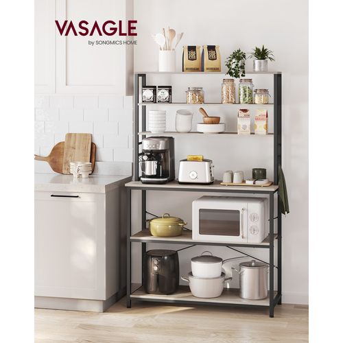 Étagère De Cuisine, 6 Étagères Et 6 Crochets, 40 X 100 X 167 Cm, Grège Et Noir