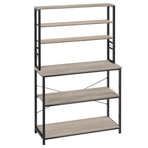 Étagère De Cuisine, 6 Étagères Et 6 Crochets, 40 X 100 X 167 Cm, Grège Et Noir