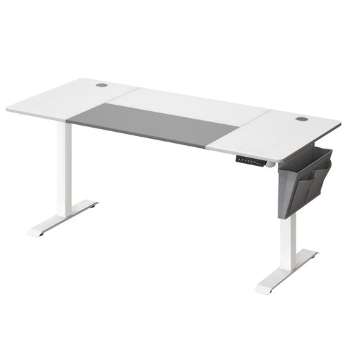 Bureau Assis Debout Électrique, 70 X 160 X (72-120) Cm, Pochette,  Blanc Pur Et Gris Tourterelle