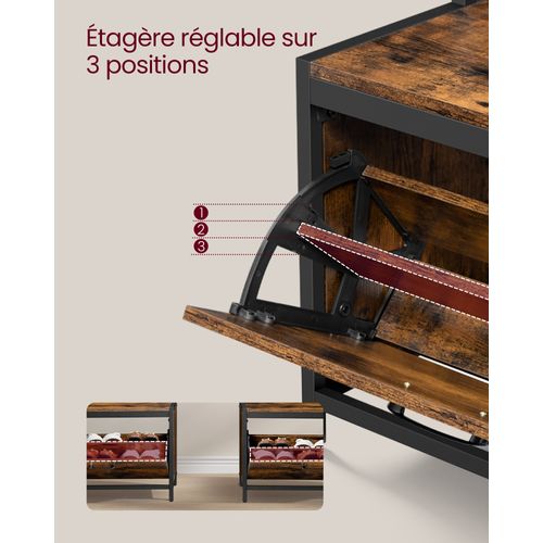 Vestiaire Meuble D’entrée Avec Banc, 7 Crochets Et Étagère, Marron Rustique Et Noir