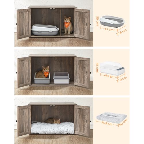 Maison De Toilette Chat, Meuble Litière Chat, Avec Séparateur Amovible, 80 X 53 X 50 Cm, Grège