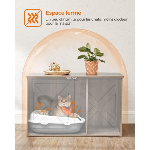Maison De Toilette Chat, Meuble Litière Chat, Avec Séparateur Amovible, 80 X 53 X 50 Cm, Grège