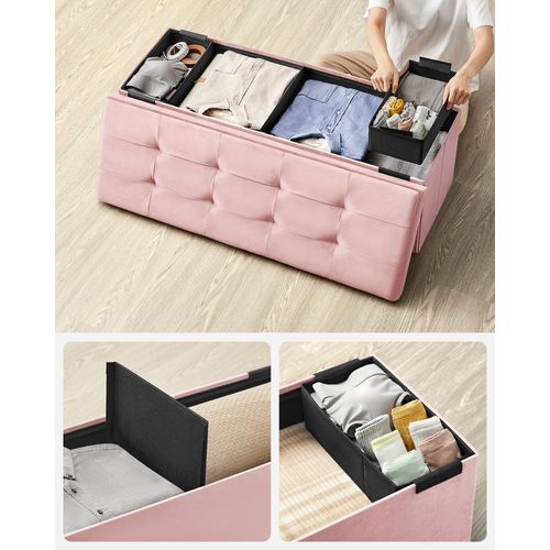 Banc De Rangement, Avec Couvercle, Avec 2 Boîtes, Séparateur Amovible, 38 X 110 X 38 Cm, Rose Bonbon