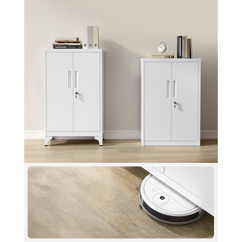 Armoire De Bureau à 2 Portes, Verrouillable, Meuble De Rangement En Acier, Blanc Mat