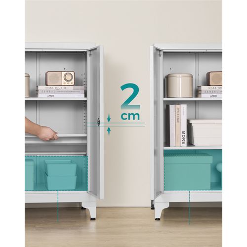 Armoire De Bureau à 2 Portes, Verrouillable, Meuble De Rangement En Acier, Blanc Mat