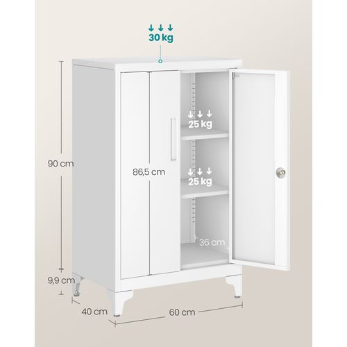 Armoire De Bureau à 2 Portes, Verrouillable, Meuble De Rangement En Acier, Blanc Mat