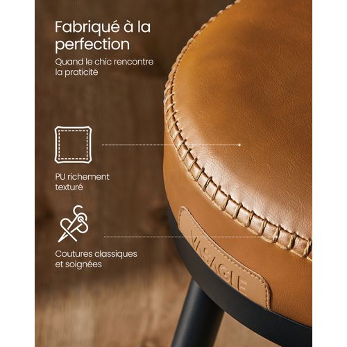 Tabouret De Bar, Lot De 4, Siège Rembourré, Pu Avec Coutures, Hauteur 65 Cm, Marron Caramel