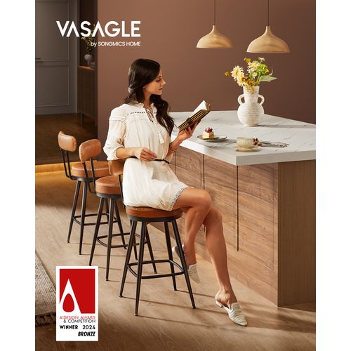 Tabouret De Bar, Lot De 4, Siège Rembourré, Pu Avec Coutures, Hauteur 65 Cm, Marron Caramel