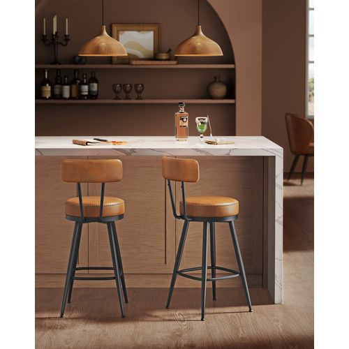 Tabouret De Bar, Lot De 4, Siège Rembourré, Pu Avec Coutures, Hauteur 65 Cm, Marron Caramel