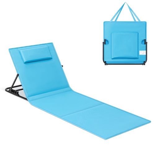 Chaise Longue, Avec Appui-tête, Dossier Inclinable, Avec Bandoulières, 158 X 55 Cm, Bleu Ciel