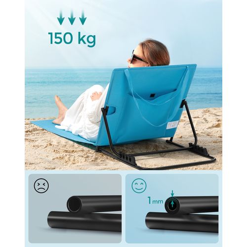 Chaise Longue, Avec Appui-tête, Dossier Inclinable, Avec Bandoulières, 158 X 55 Cm, Bleu Ciel