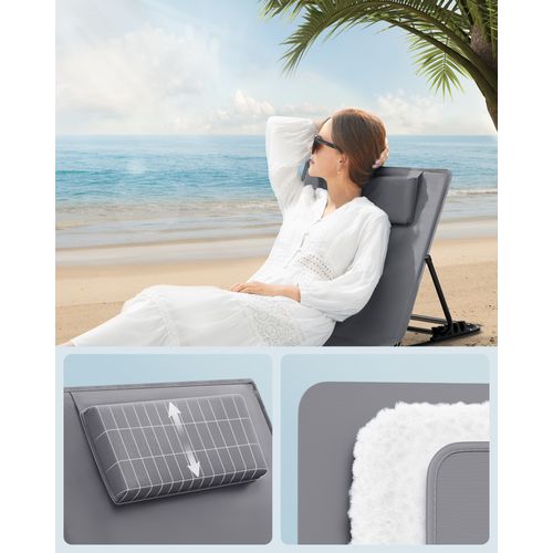 Lot De 2, Chaise Longue, Avec Appui-tête, Dossier Inclinable,avec Bandoulières, 158 X 55 Cm, Gris