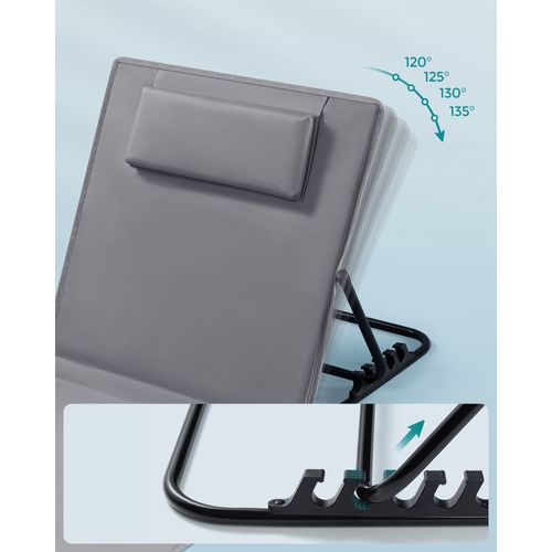 Lot De 2, Chaise Longue, Avec Appui-tête, Dossier Inclinable,avec Bandoulières, 158 X 55 Cm, Gris