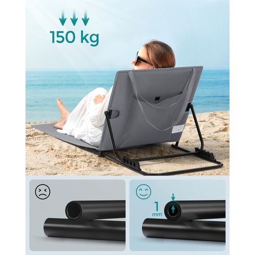 Lot De 2, Chaise Longue, Avec Appui-tête, Dossier Inclinable,avec Bandoulières, 158 X 55 Cm, Gris